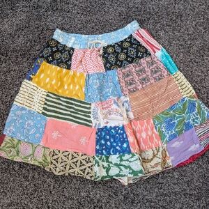 Vintage Patchwork Multicolor Circle Skirt with Elastic Waist